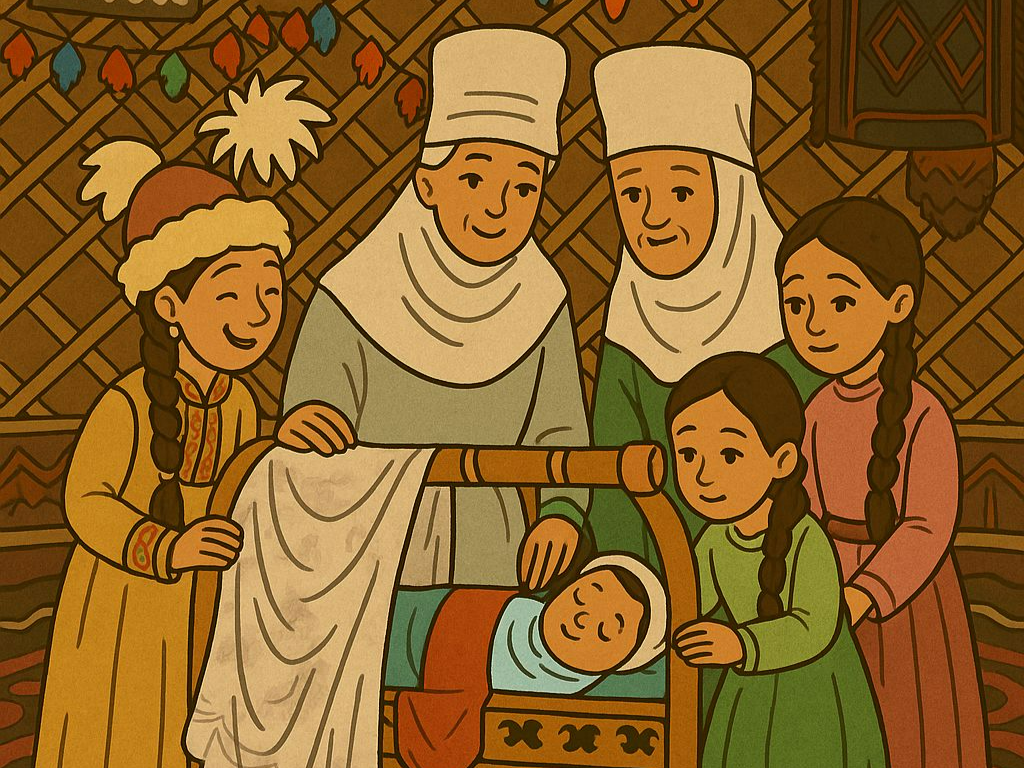 «Бесікке салу» — обряд укладывания младенца в колыбель